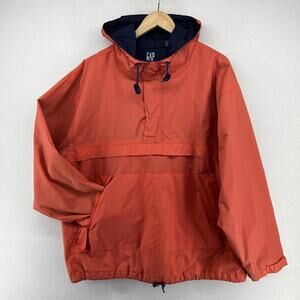 GAP Jacket Mens L Anorak Windbreaker Hooded Pullover Ripstop Nylon Orange VTG